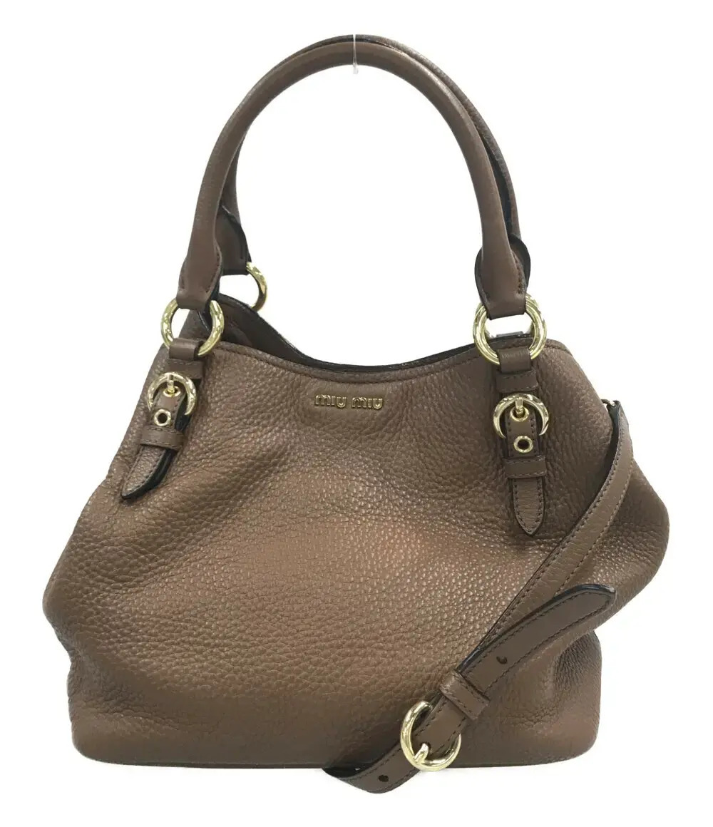 Miu Miu Vitello Daino Leather Hobo Shoulder Bag Brown